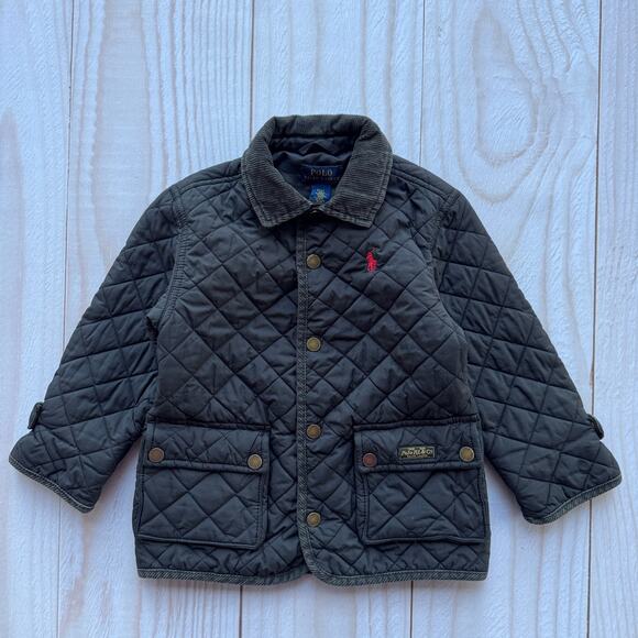 Polo Ralph Lauren Boys Toddler 3/3T Quilted Barn Jacket Corduroy Trim Black - Picture 1 of 8